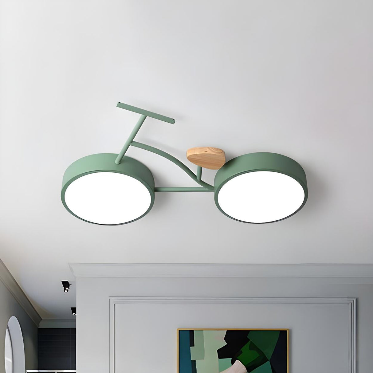 Creative White Bicycle LED Flush Mount Ceiling Light Image - 11