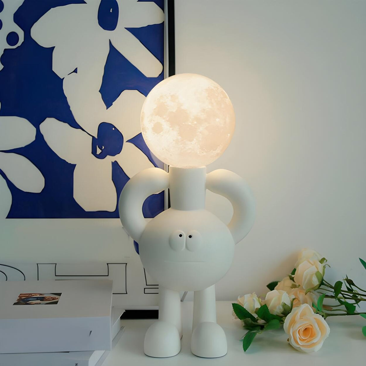 Creative White Bigfoot Moon Modern Resin Table Lamp Image - 9