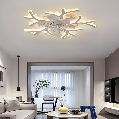 Creative White Branch Flush Ceiling Fan with Lights Image - 1