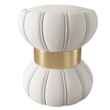 Creative White Drum Velvet Upholstered Vanity Accent Stool Image - 10