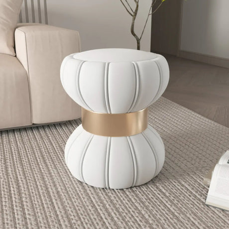 Creative White Drum Velvet Upholstered Vanity Accent Stool Image - 2