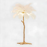 Creative White Feather Gold Branch Stand Floor Lamp Image - 2