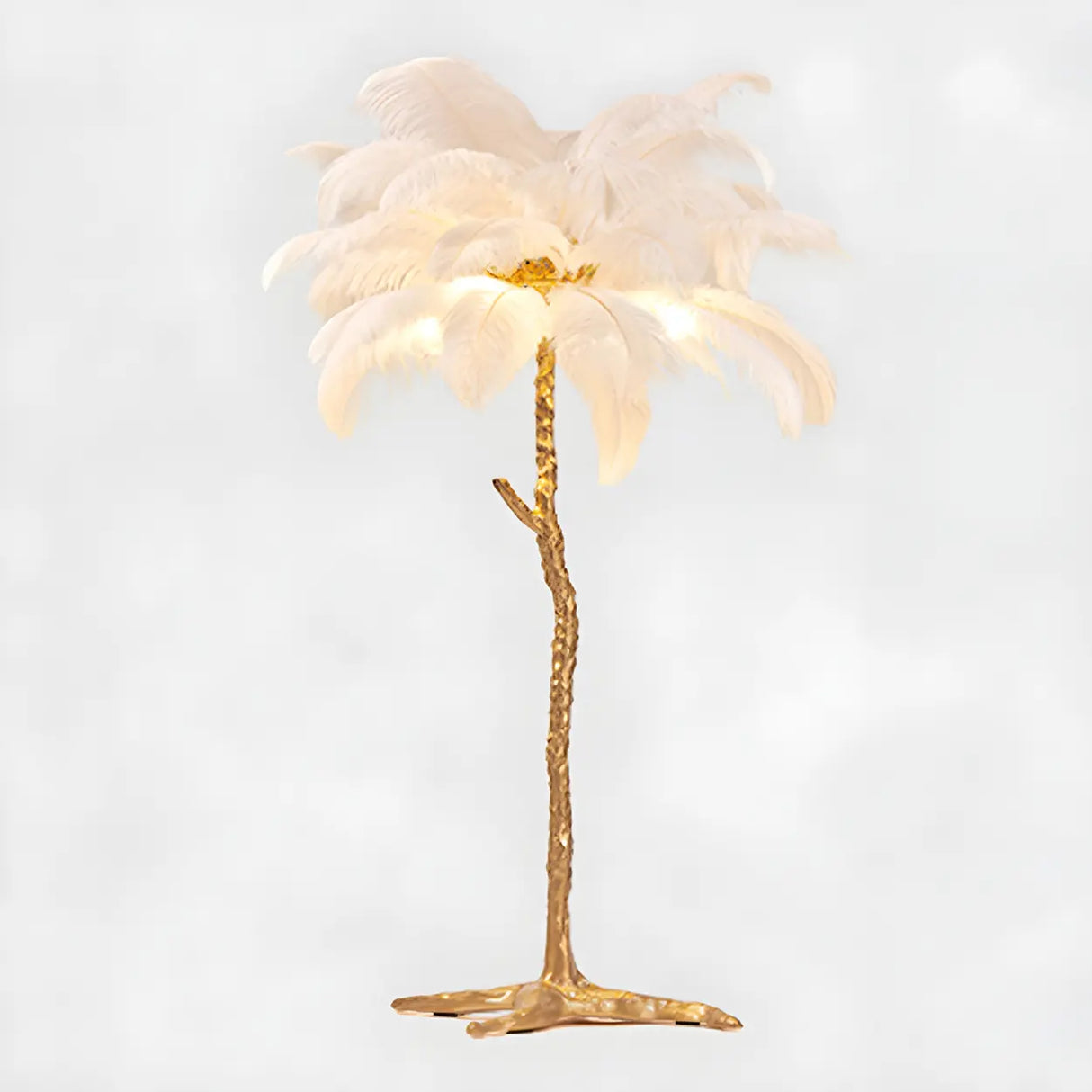 Creative White Feather Gold Branch Stand Floor Lamp Image - 3