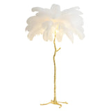 Creative White Feather Gold Branch Stand Floor Lamp Image - 8