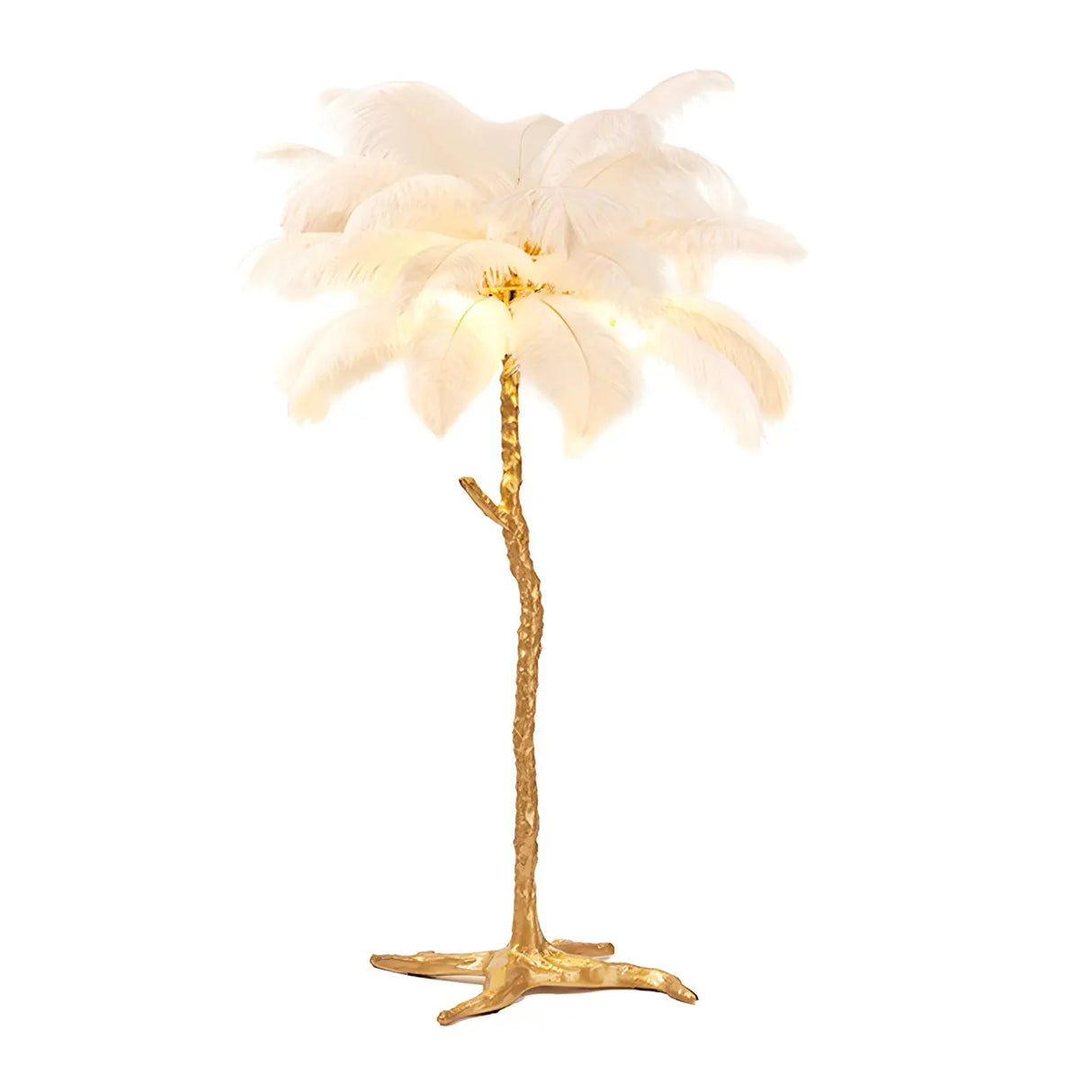 Creative White Feather Gold Branch Stand Floor Lamp Image - 9