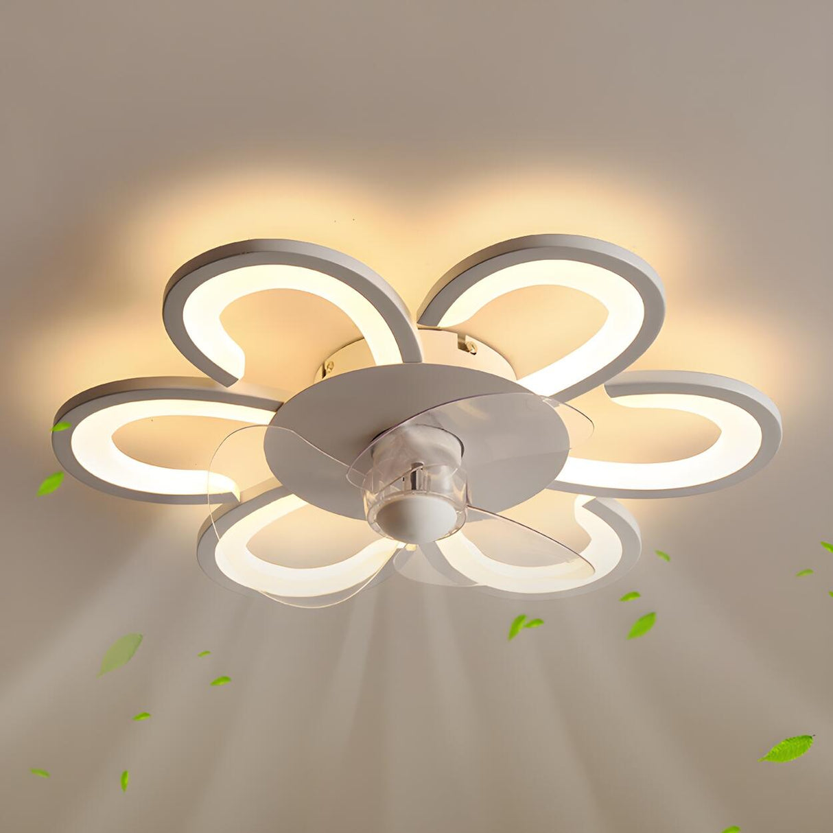 Creative White Flower Modern Ceiling Fan with LED Light Image - 11