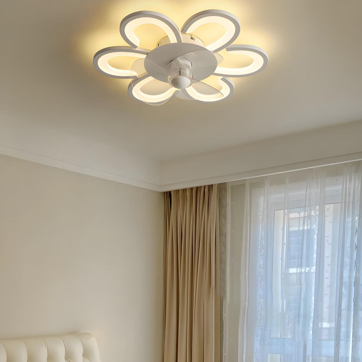 Creative White Flower Modern Ceiling Fan with LED Light Image - 3