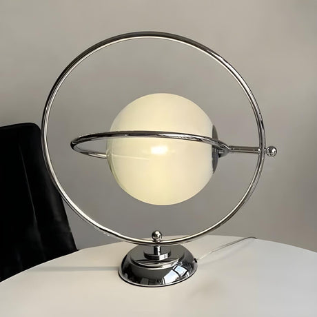 Creative White Globe Glass Shade Chrome Table Lamp Image - 1