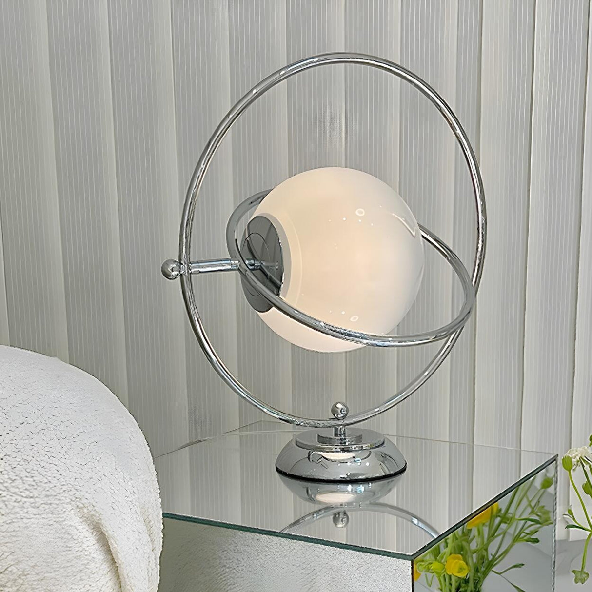 Creative White Globe Glass Shade Chrome Table Lamp Image - 3