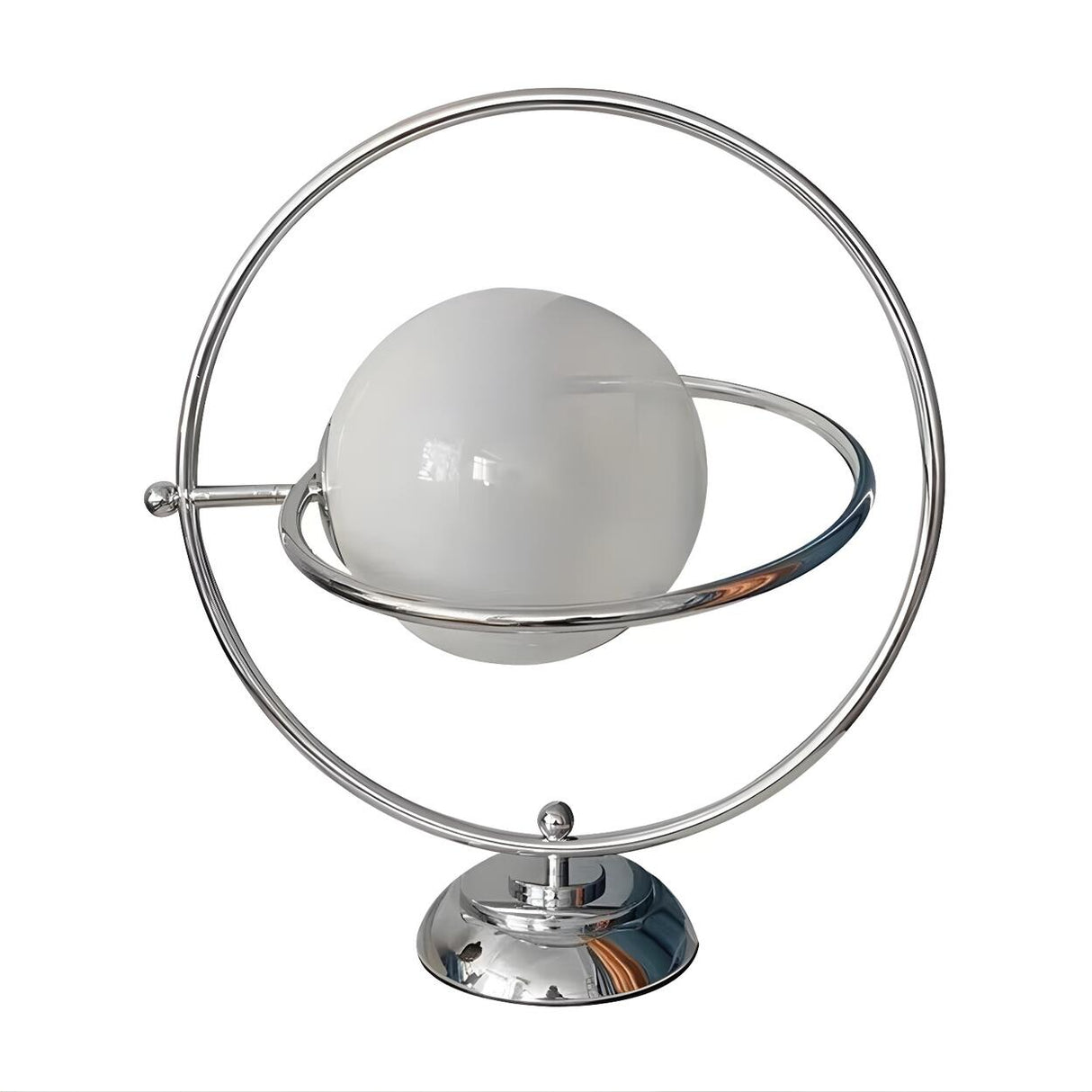 Creative White Globe Glass Shade Chrome Table Lamp Image - 6