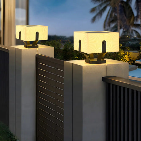 Creative White Square Metal Solar Outdoor Post Lamp Image - 1