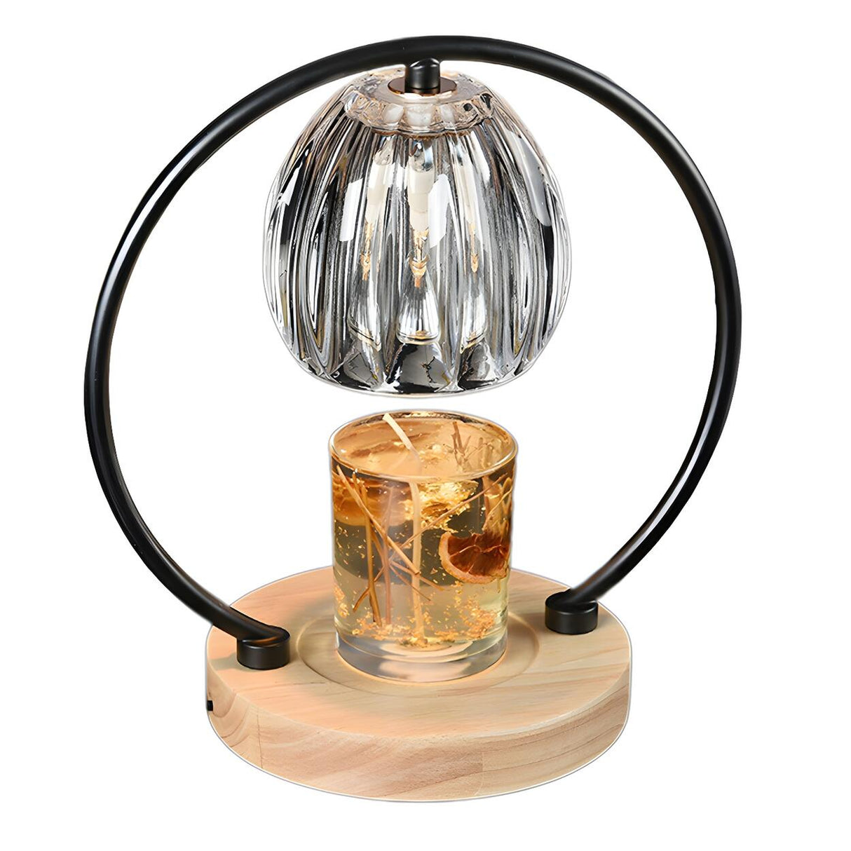 Creative Wooden Base Spherical Glass Shade Table Lamp Image - 5