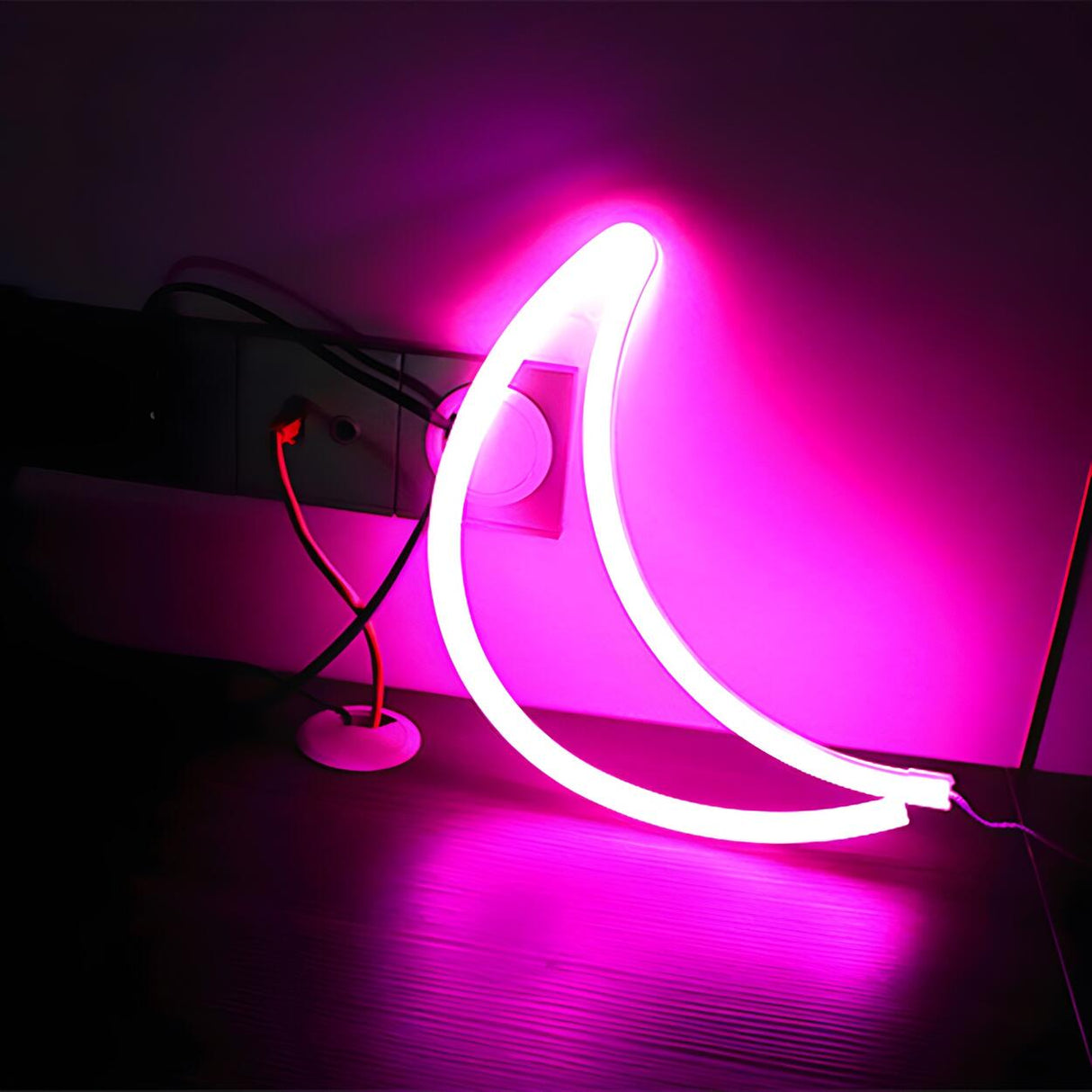 Crescent Moon White Plastic Mini LED Neon Light Image - 6