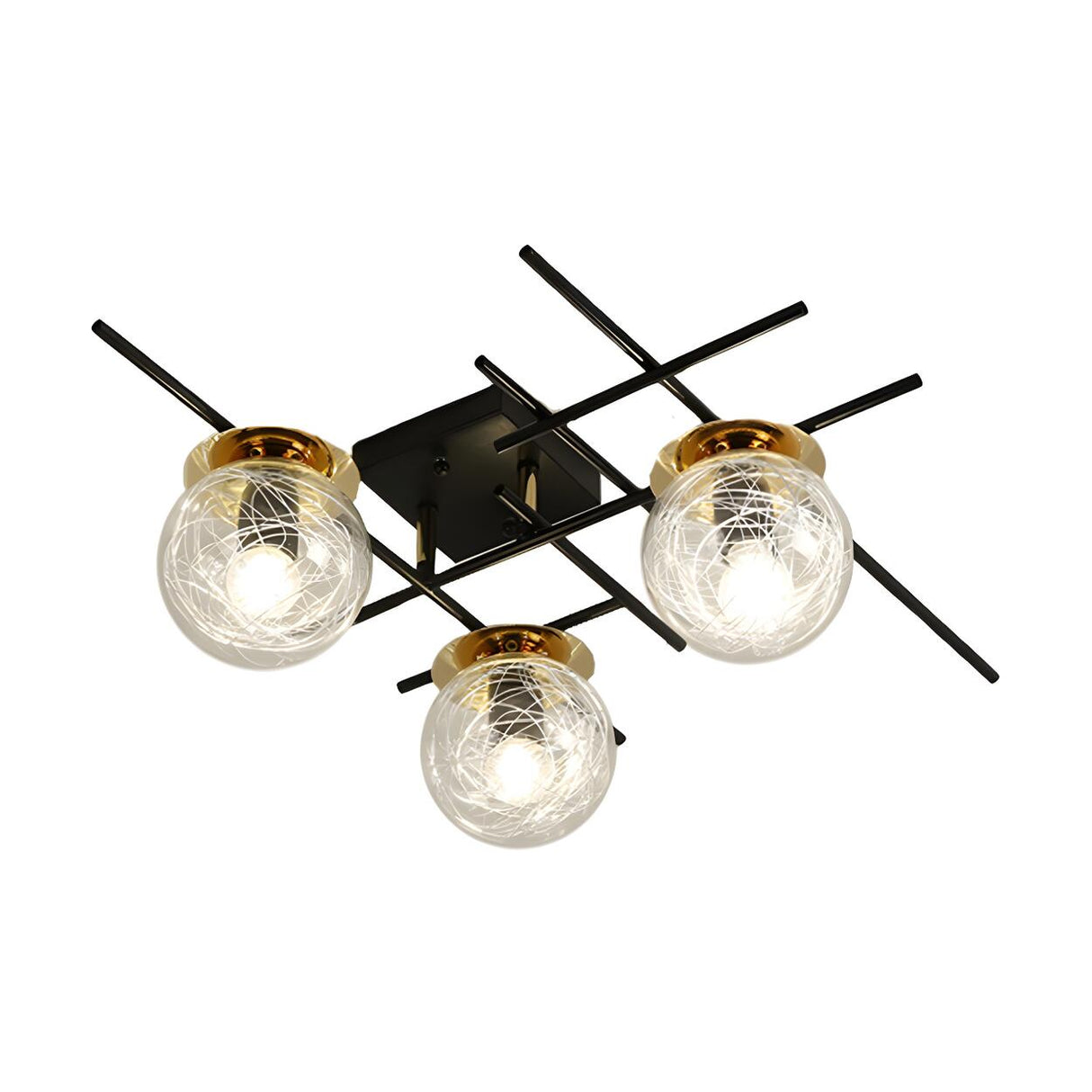 Cross Pole Glass Globe Semi-Flush Mount Light 3-Light Image - 6