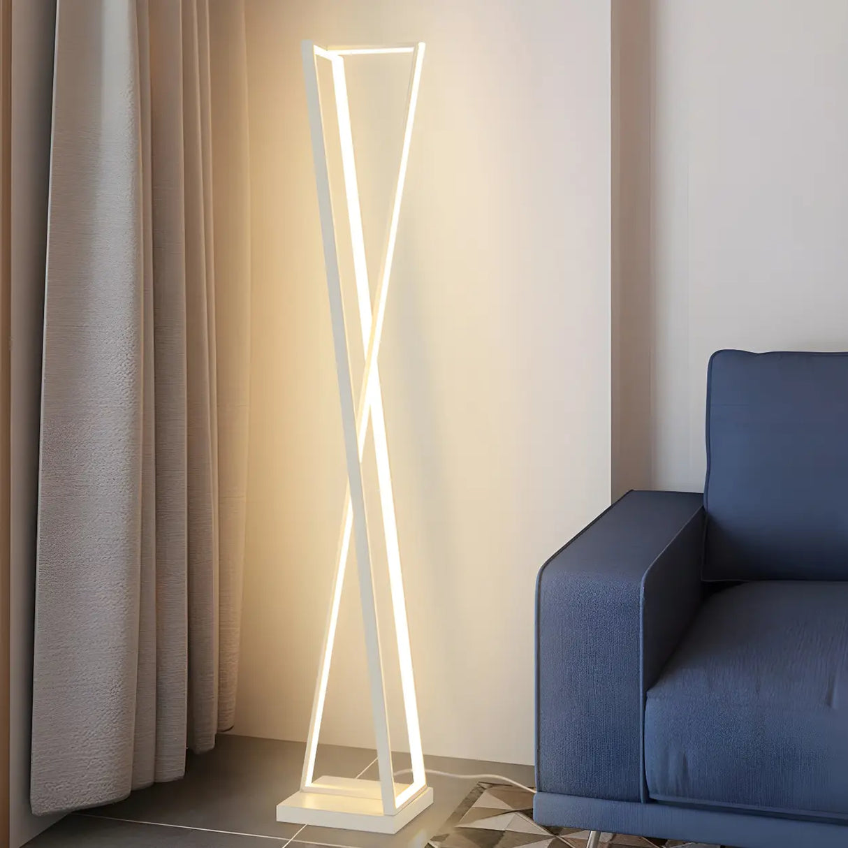 Crossed Frame Design White Geometric LED Floor Lamp Image - 1