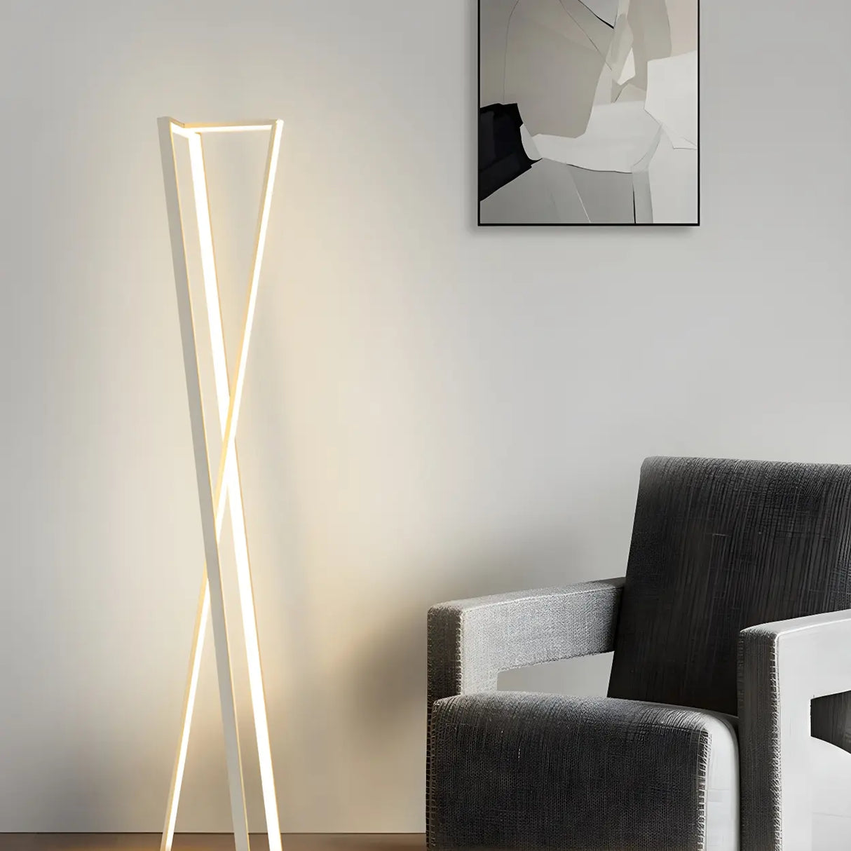 Crossed Frame Design White Geometric LED Floor Lamp Image - 3