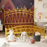 Crown Metal Footboard and Headboard Gold King Open-Frame Bed Image - 8