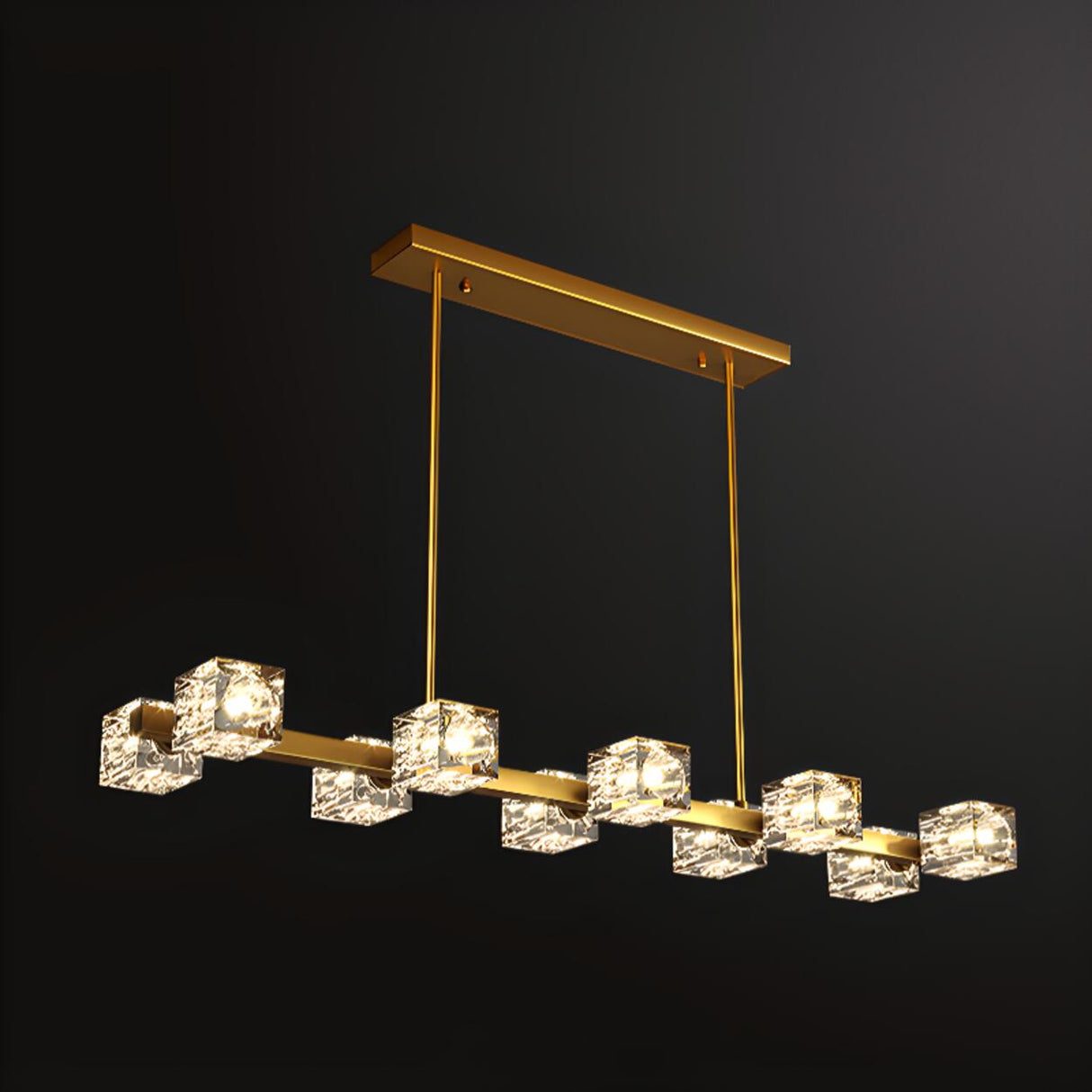 Crystal 10-Light Cube Linear Kitchen Island Light  Image - 5