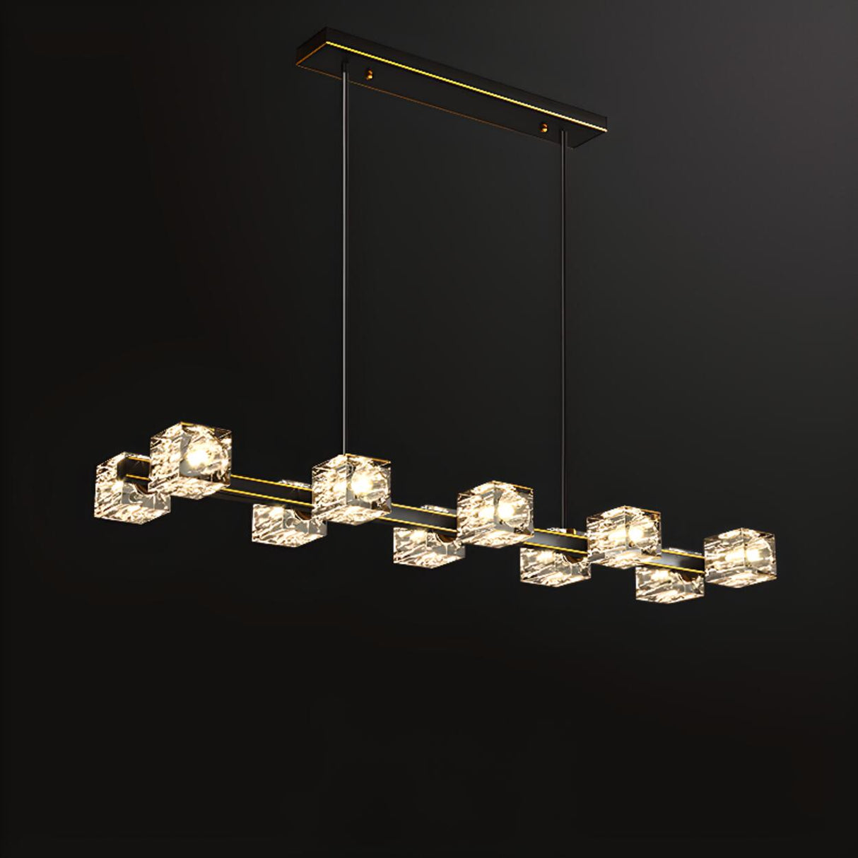 Crystal 10-Light Cube Linear Kitchen Island Light  Image - 6