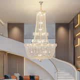 Crystal Beads Gold Tiered Empire Large Foyer Chandelier Image - 1