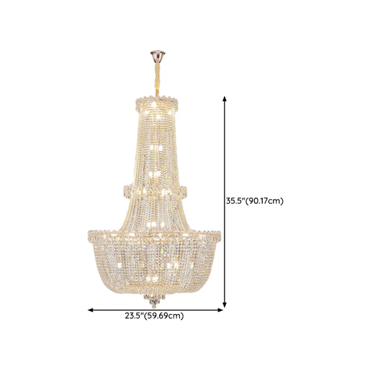 Crystal Beads Gold Tiered Empire Large Foyer Chandelier 