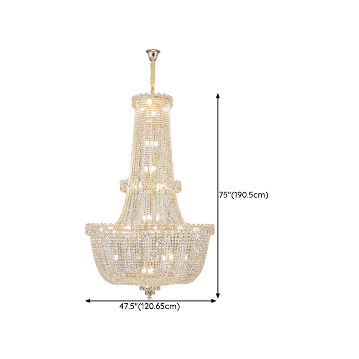 Crystal Beads Gold Tiered Empire Large Foyer Chandelier Image - 17