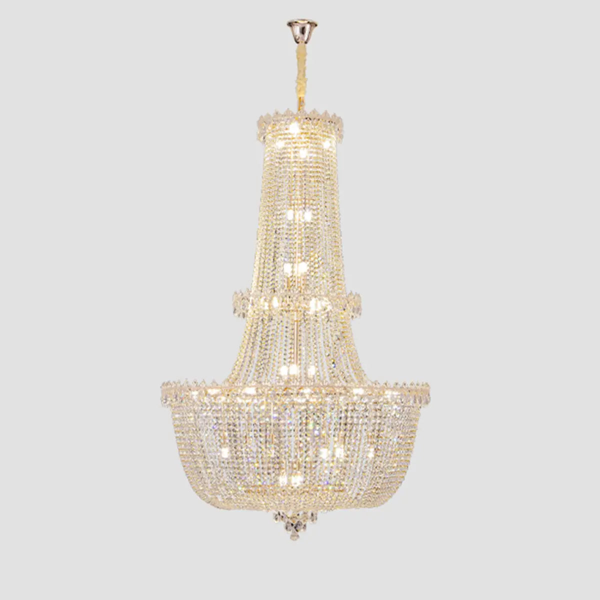 Crystal Beads Gold Tiered Empire Large Foyer Chandelier Image - 6