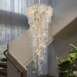 Crystal Branch Tiered Gold Long Adjustable Foyer Chandelier Image - 1