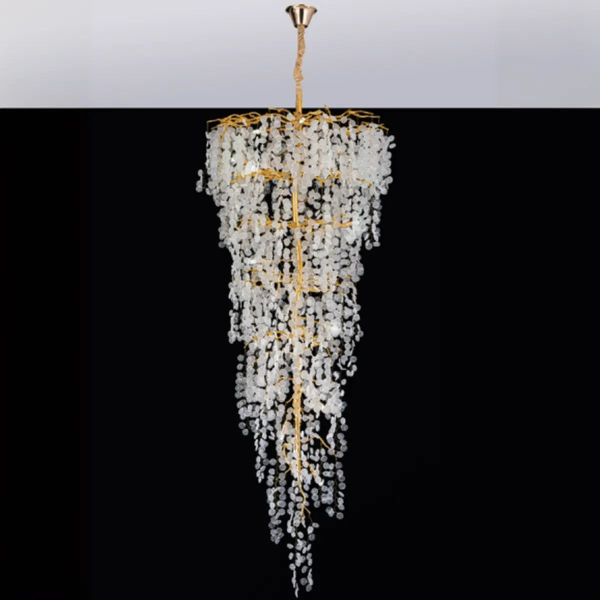 Crystal Branch Tiered Gold Long Adjustable Foyer Chandelier Image - 14