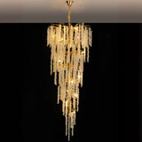 Crystal Branch Tiered Gold Long Adjustable Foyer Chandelier Image - 16