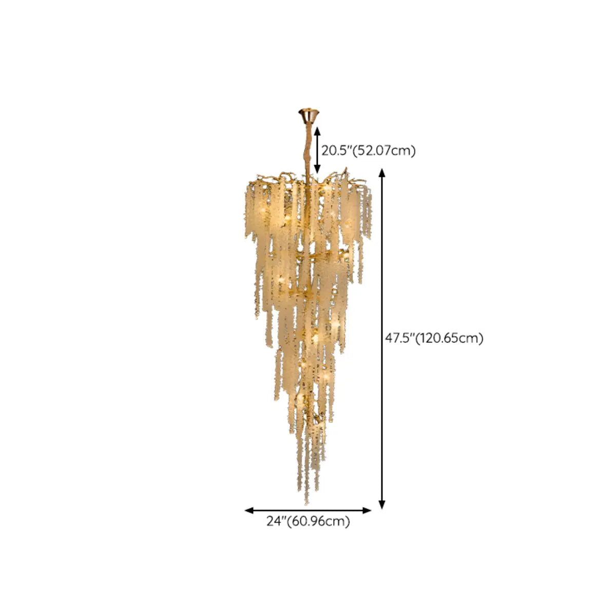 Crystal Branch Tiered Gold Long Adjustable Foyer Chandelier 