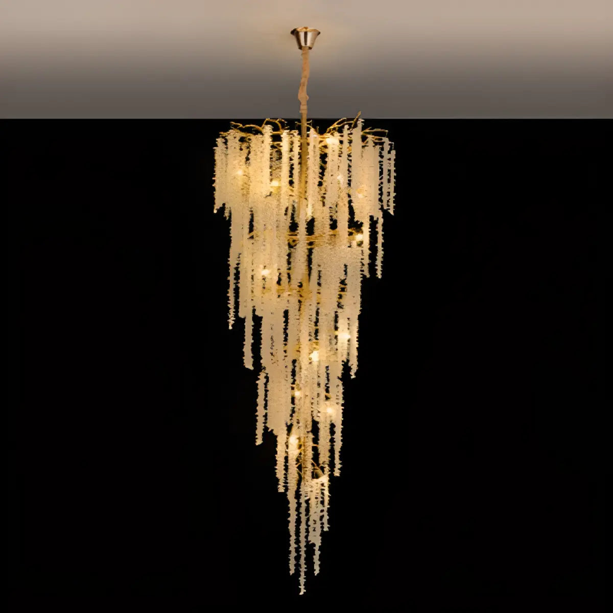 Crystal Branch Tiered Gold Long Adjustable Foyer Chandelier Image - 2