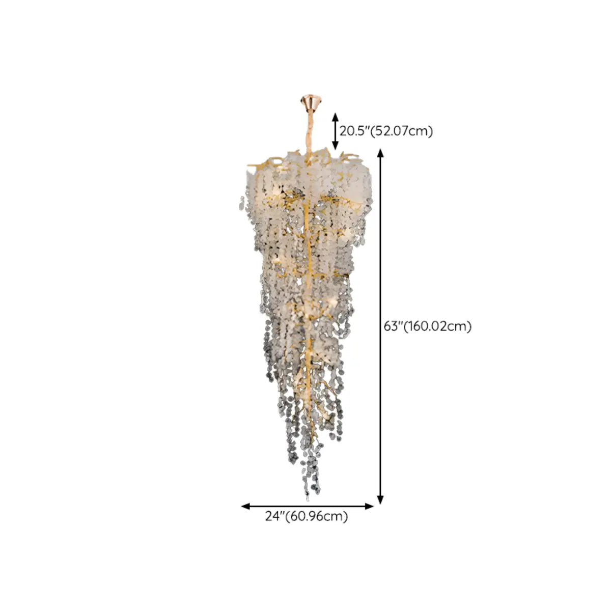 Crystal Branch Tiered Gold Long Adjustable Foyer Chandelier Image - 20