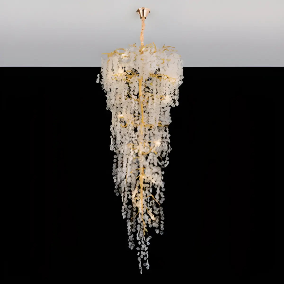 Crystal Branch Tiered Gold Long Adjustable Foyer Chandelier Image - 3