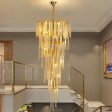 Crystal Branch Tiered Gold Long Adjustable Foyer Chandelier Image - 5