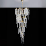 Crystal Branch Tiered Gold Long Adjustable Foyer Chandelier Image - 7