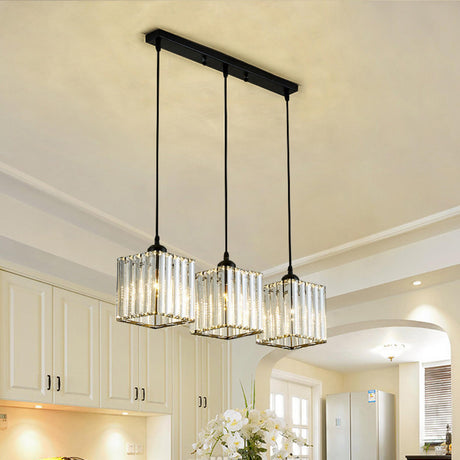 Crystal Cylinder 3-Light Kitchen Island Pendant Light Image - 2