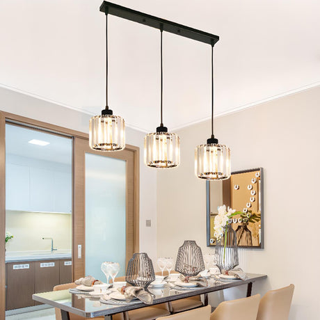 Crystal Cylinder 3-Light Kitchen Island Pendant Light Image - 4