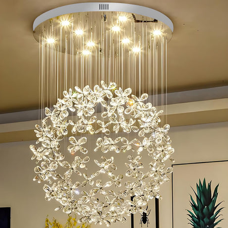 Crystal Flower Draping Sphere Nickel Flush Mount Light Image - 1