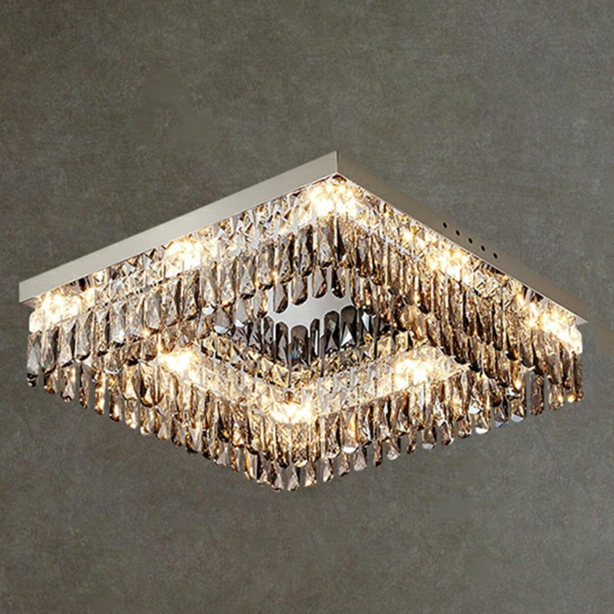 Crystal Rectangular Stainless-Steel Flush Mount Light Image - 3