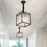 Crystal Square Black Metal Small 3-Light Foyer Chandelier Image - 1