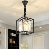 Crystal Square Black Metal Small 3-Light Foyer Chandelier Image - 3