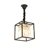 Crystal Square Black Metal Small 3-Light Foyer Chandelier Image - 4