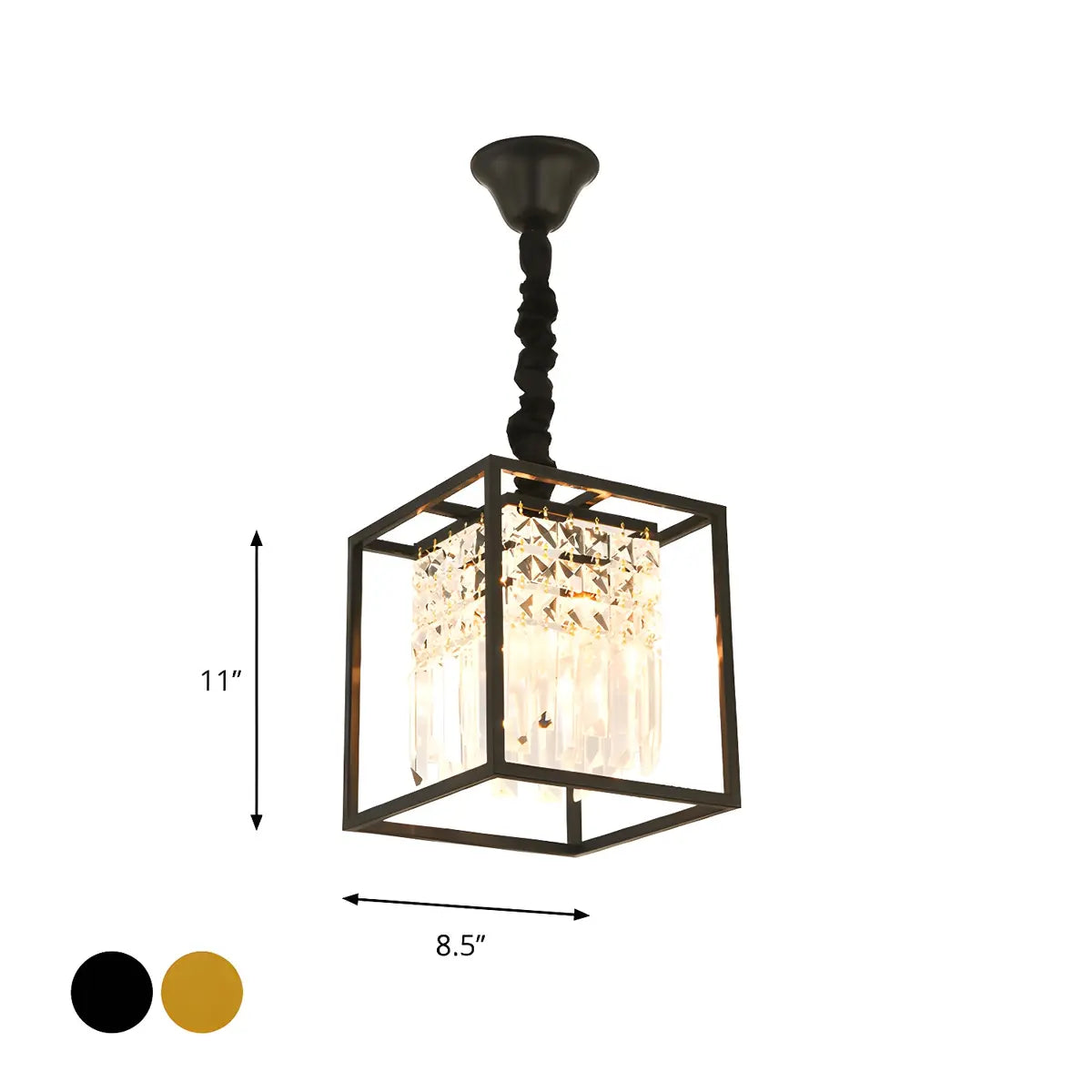 Crystal Square Black Metal Small 3-Light Foyer Chandelier 