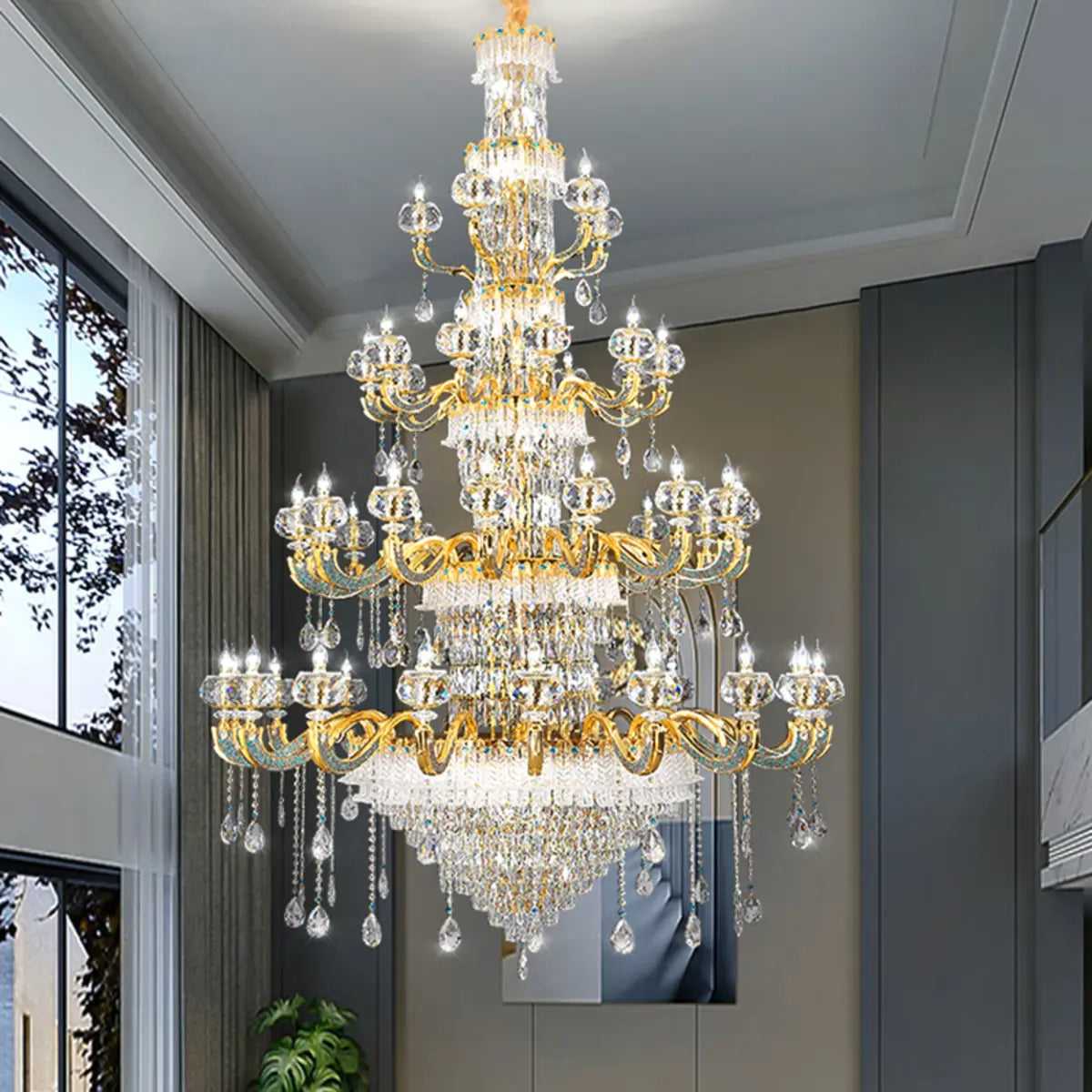 Crystal Tiered Gold Candle Multi-Light Classic Chandelier Image - 4