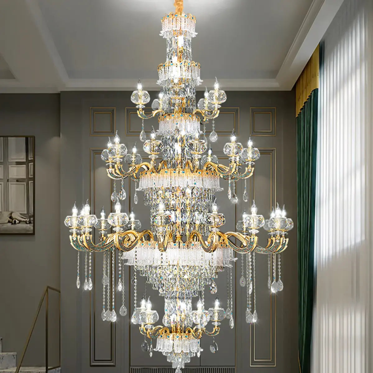 Crystal Tiered Gold Candle Multi-Light Classic Chandelier Image - 6