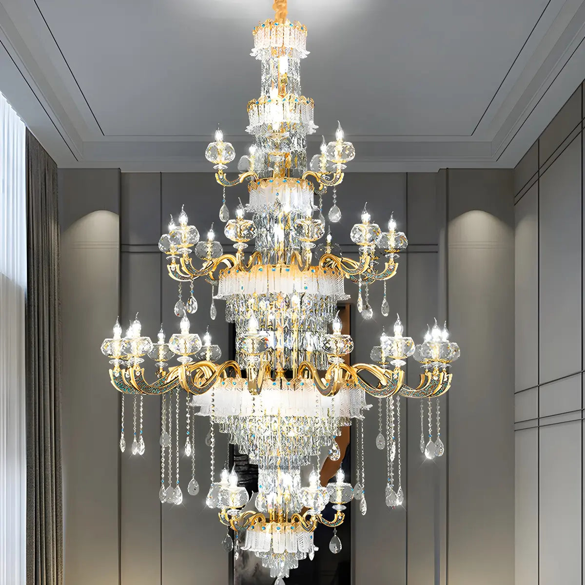 Crystal Tiered Gold Candle Multi-Light Classic Chandelier Image - 8