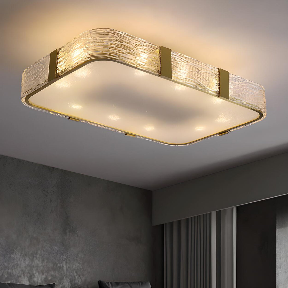 Cuboid Rectangular Gold Glass Flush Mount Ceiling Light Image - 1