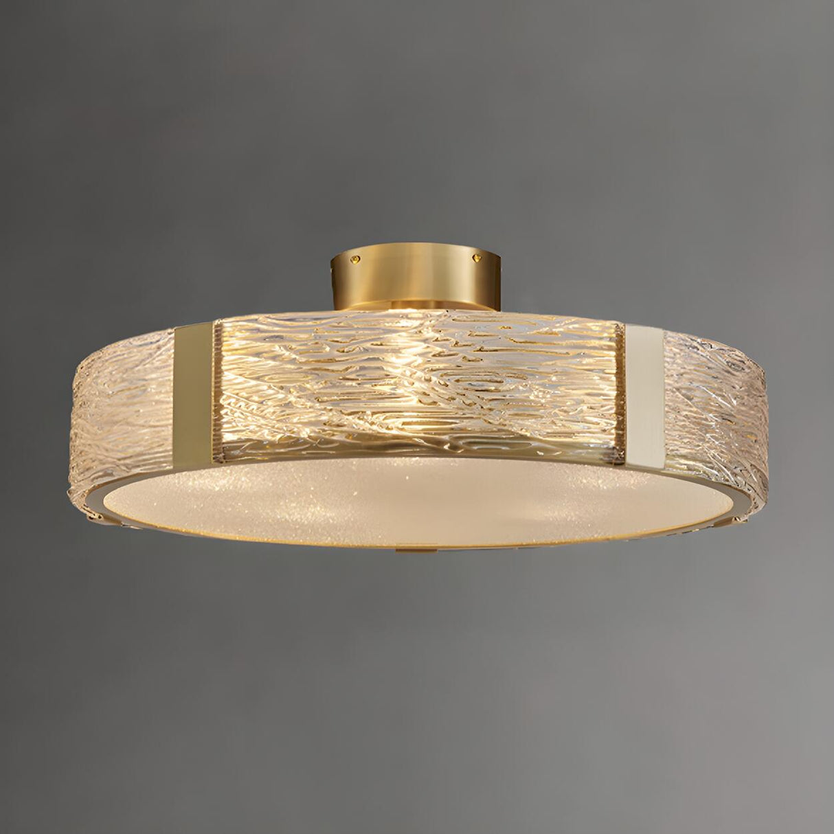 Cuboid Rectangular Gold Glass Flush Mount Ceiling Light Image - 5