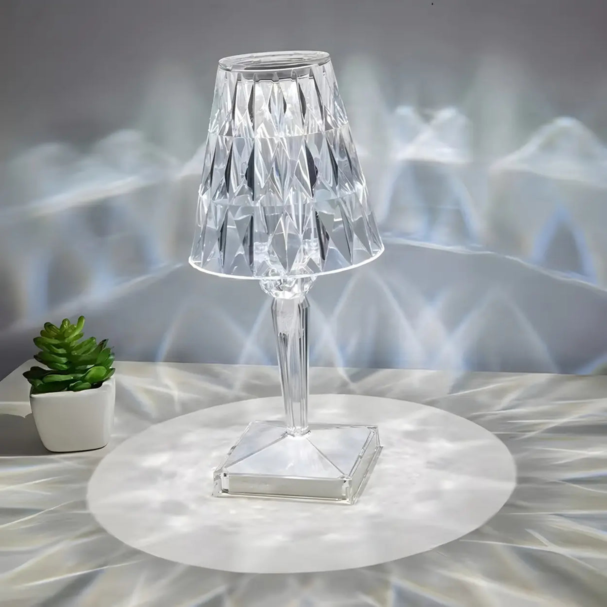 Cup-Shaped Sparkling Clear Glass Crystal Table Lamp Image - 4